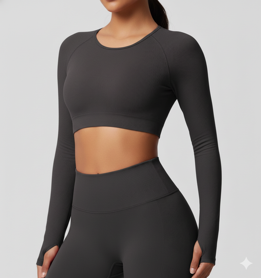Black Long Sleeve Cropped Top